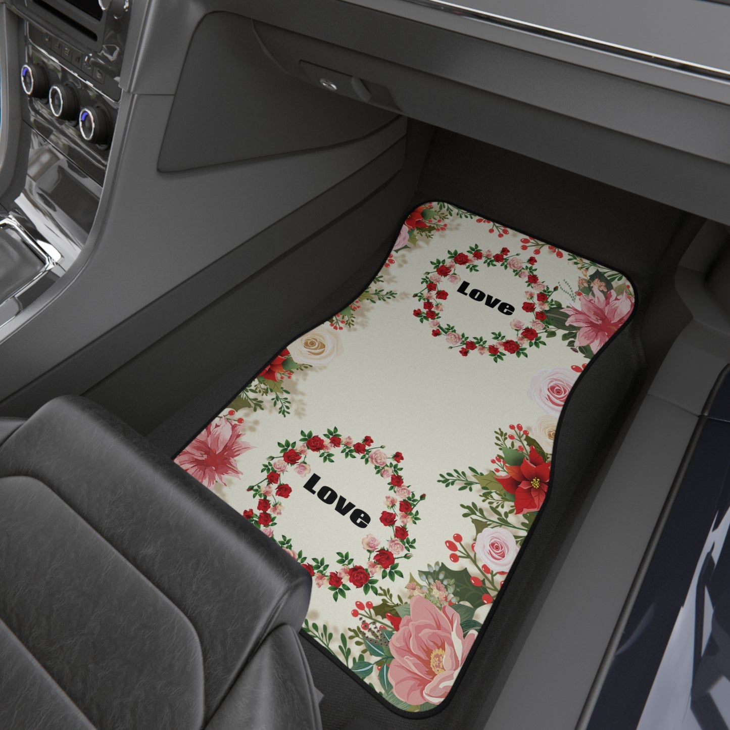 Flowers Round Flowers Love Car Floor Mats – 2-Piece Front Set, Durable & Stylish, Universal Fit