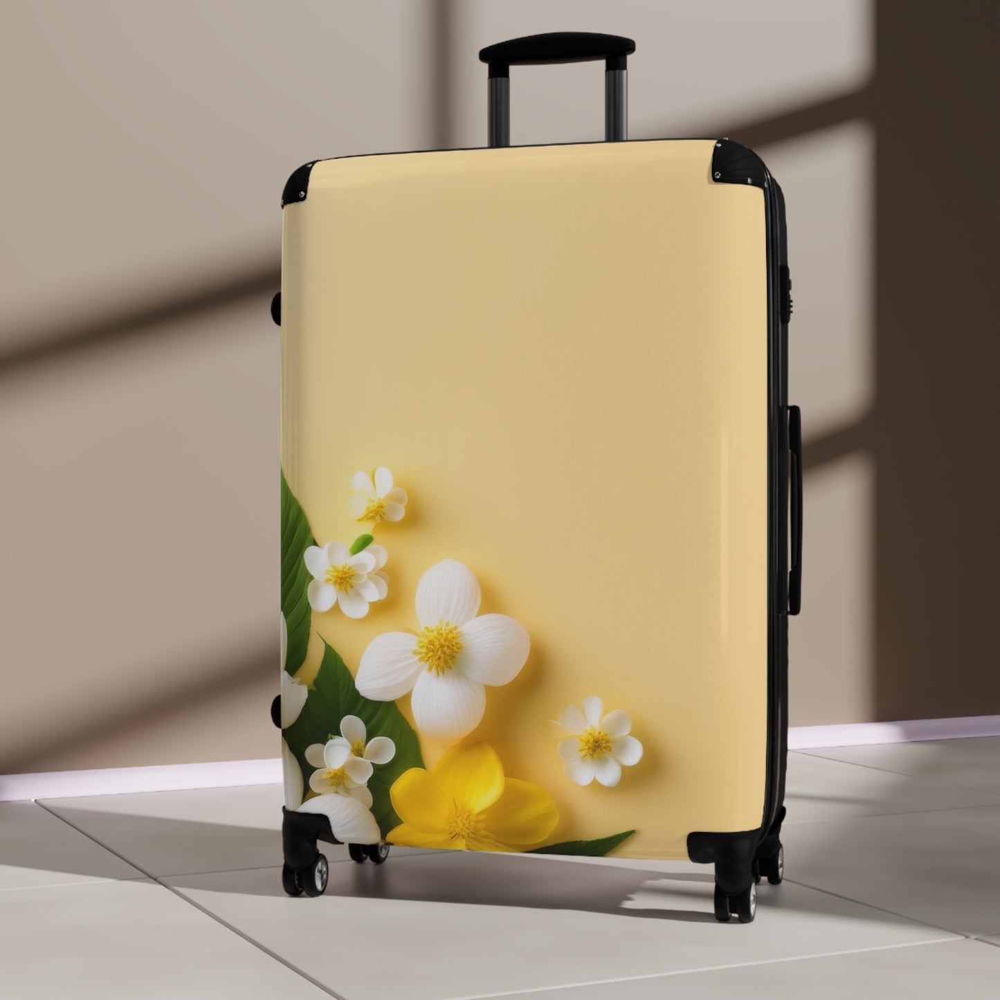Nature Flowers Floral White and Yellow Carry-On Suitcase - Stylish Luggage for Travelers