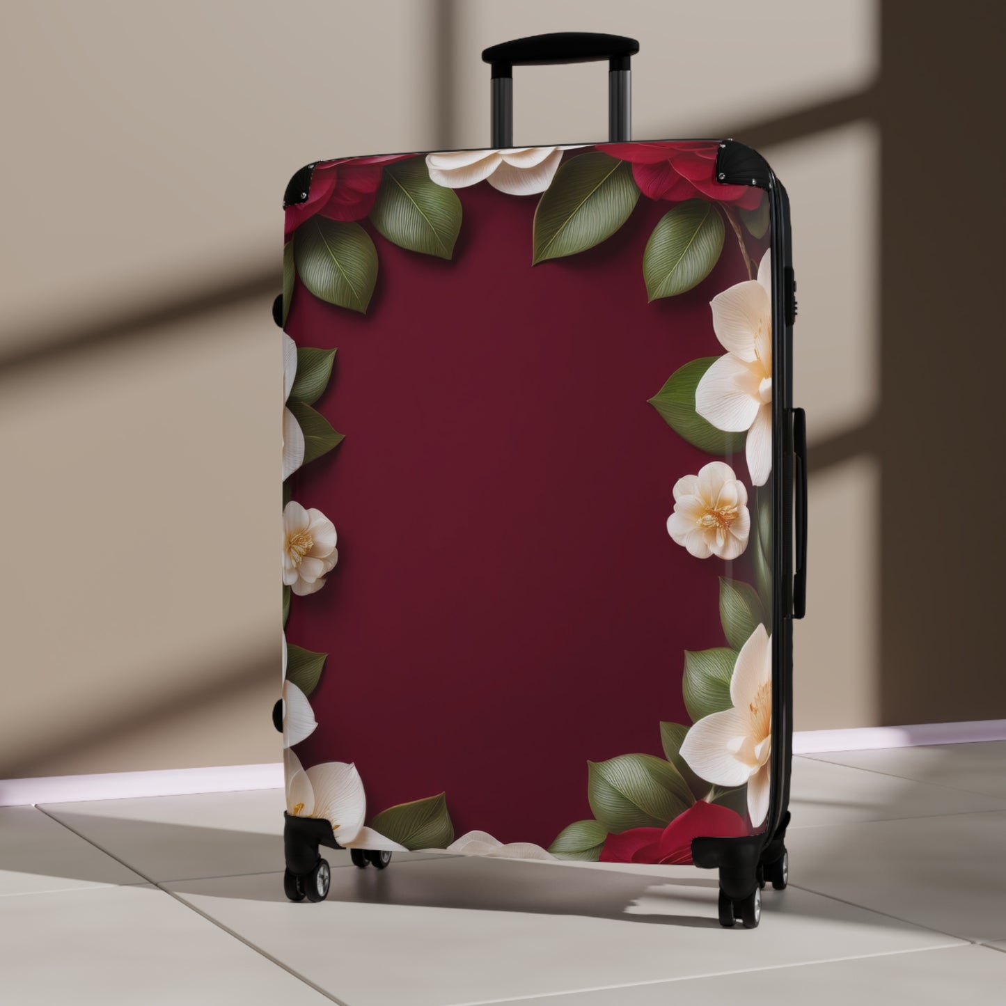 Nature Flowers Floral Red and White Art Carry-On Suitcase - Stylish Luggage for Travelers