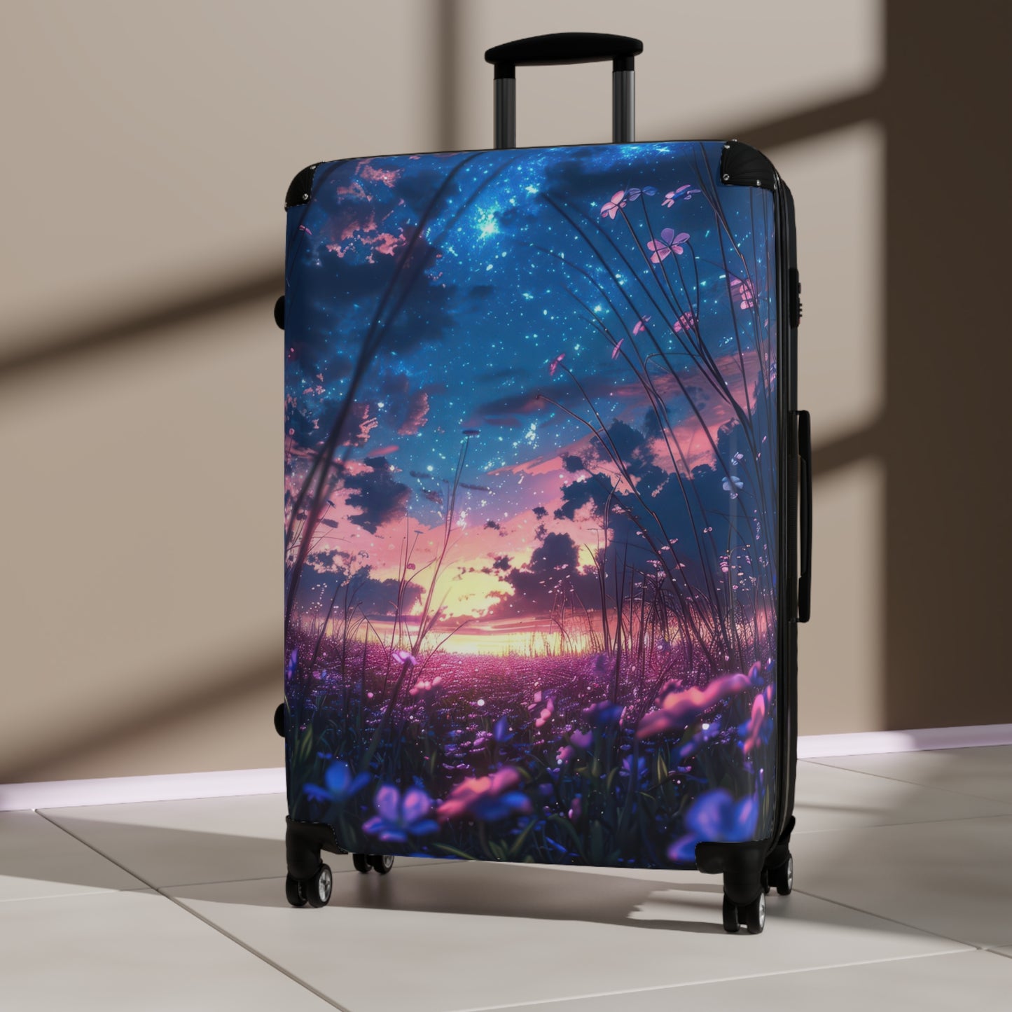 Nature Flowers Floral Vibrant Twilight Scene Art Carry-On Suitcase - Stylish Luggage for Travelers