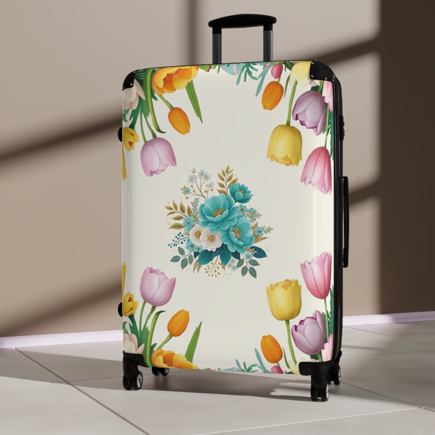 Nature Flowers Floral Blue Tulip Background Art Carry-On Suitcase - Stylish Luggage for Travelers