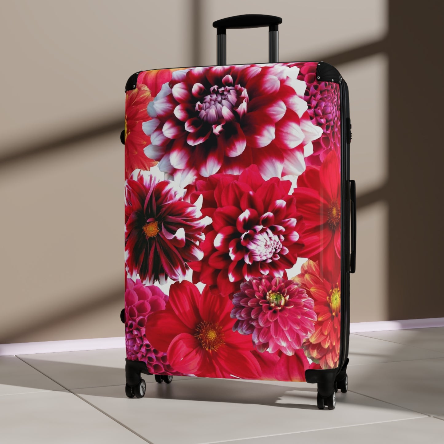 Nature Flowers Floral Red Dahlia Art Carry-On Suitcase - Stylish Luggage for Travelers
