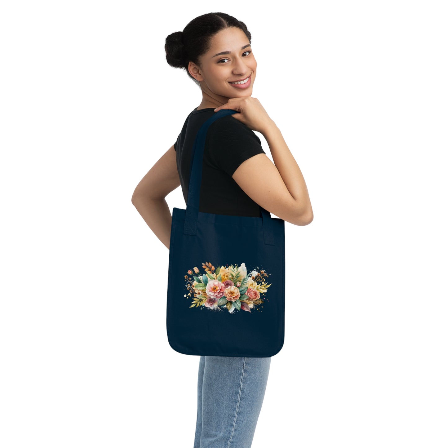 Flowers Watercolor Arrangement Floral Organic Canvas Tote Bag - Eco-Friendly Carryall for Everyday Use