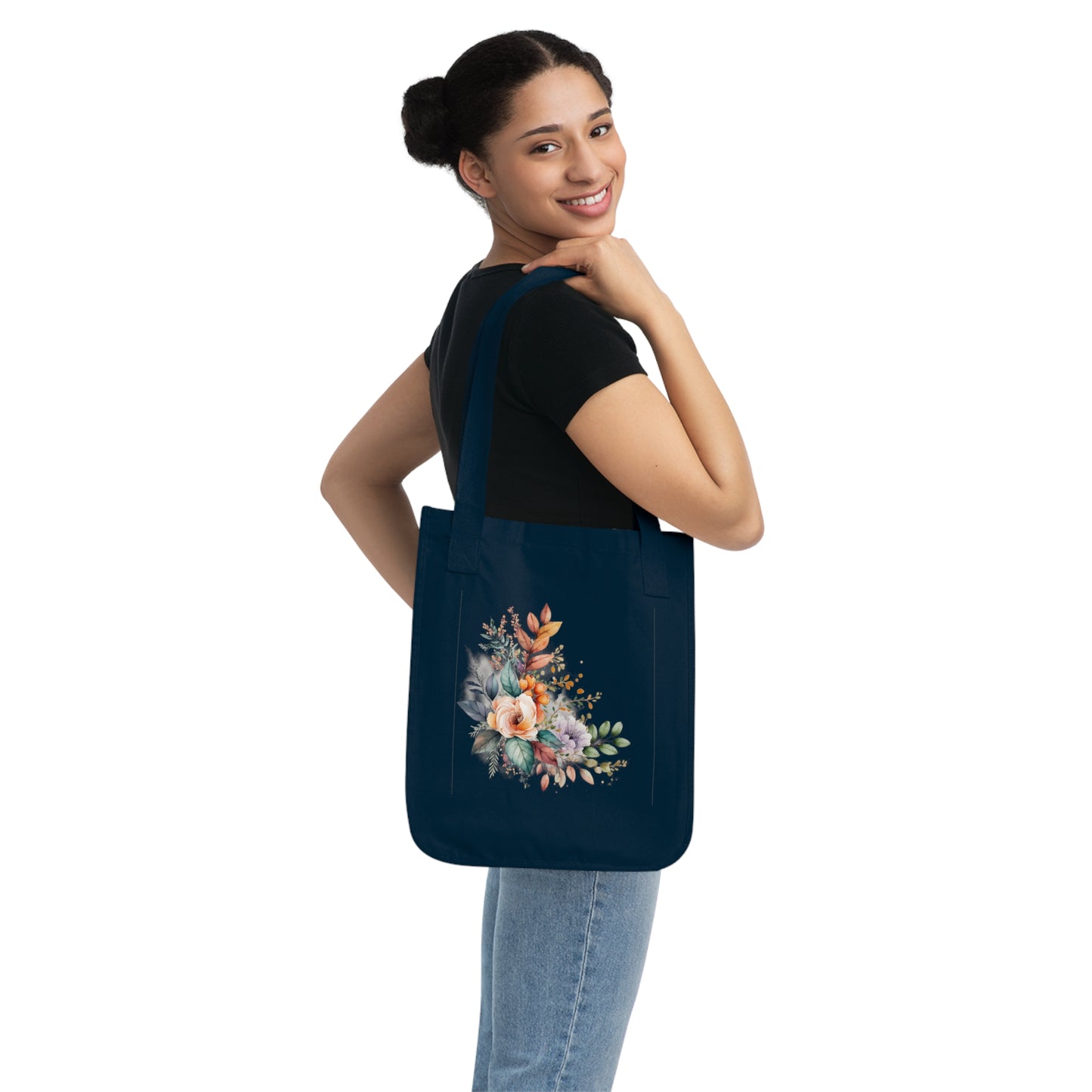 Flowers Watercolor Floral Organic Canvas Tote Bag - Eco-Friendly Carryall for Everyday Use