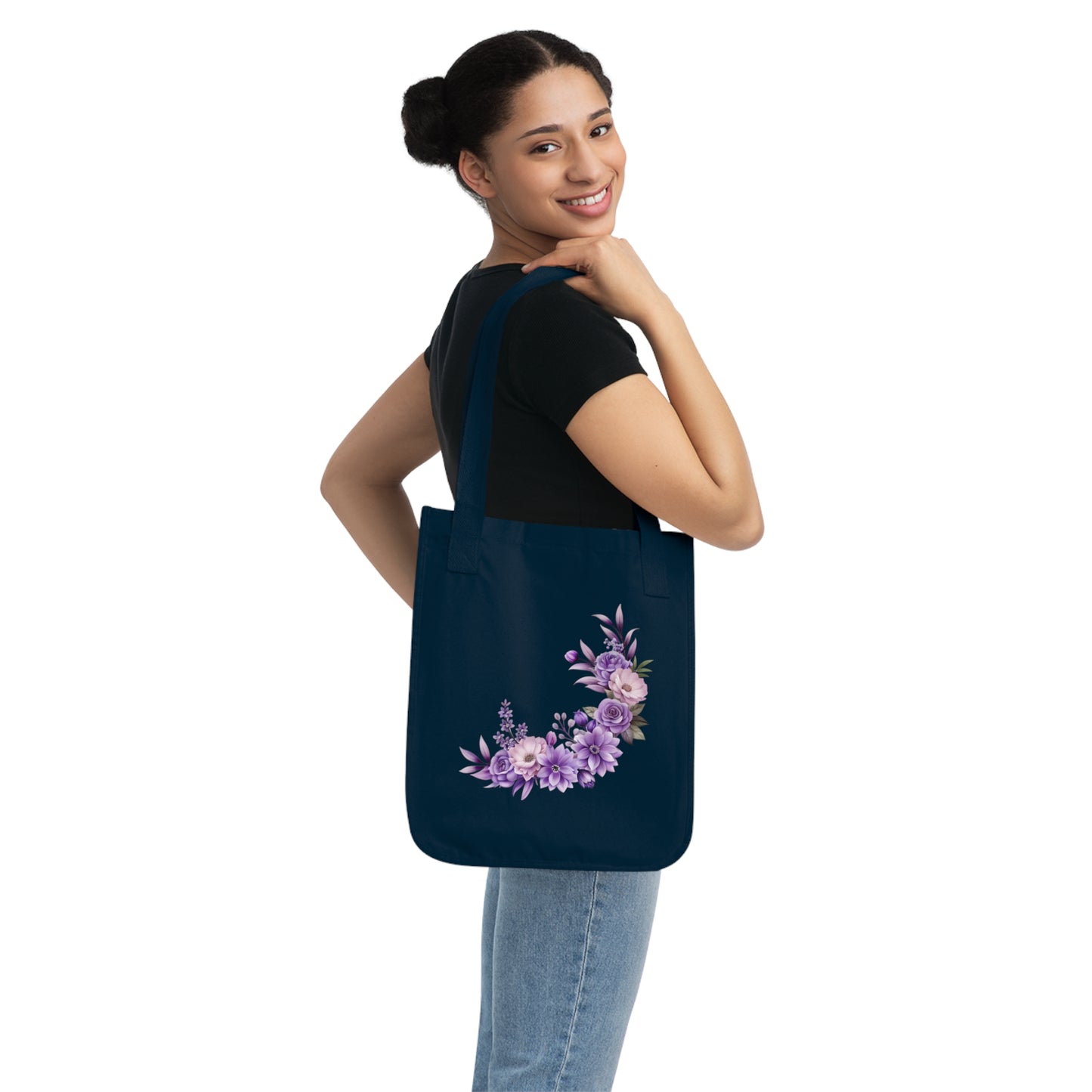 Flowers Purple Floral Organic Canvas Tote Bag - Eco-Friendly Carryall for Everyday Use