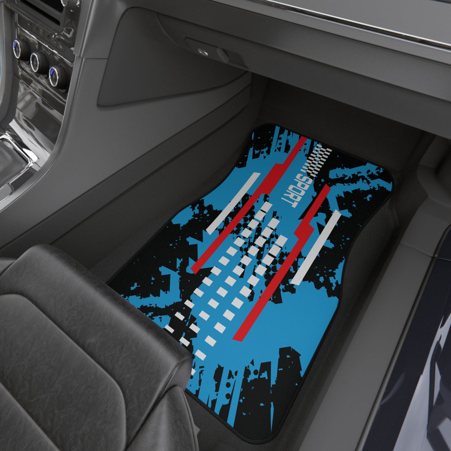 Sport Racing Sport White Car Floor Mats – 2-Piece Front Set, Durable & Stylish, Universal Fit