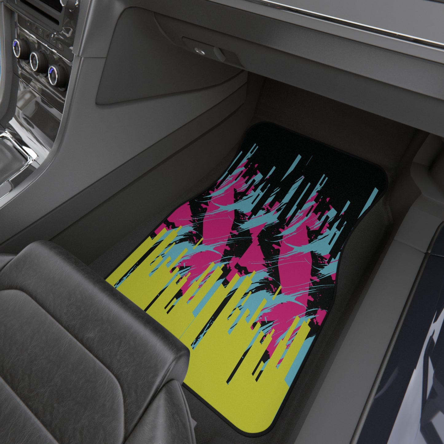 Art Paint Yellow Blue Car Floor Mats – 2-Piece Front Set, Durable & Stylish, Universal Fit