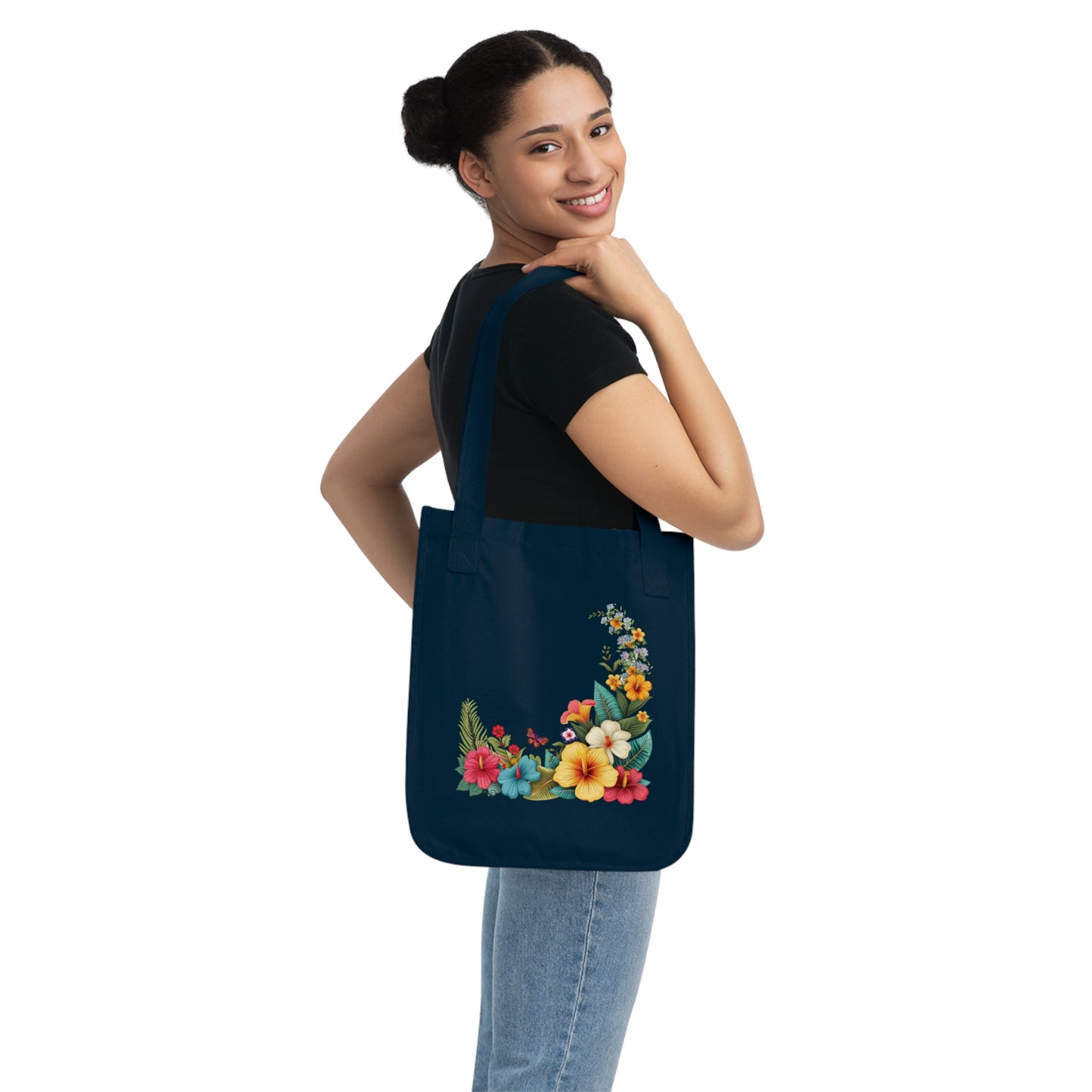 Flowers Cartoon Floral Organic Canvas Tote Bag – Eco-Friendly Shopping & Beach Accessory
