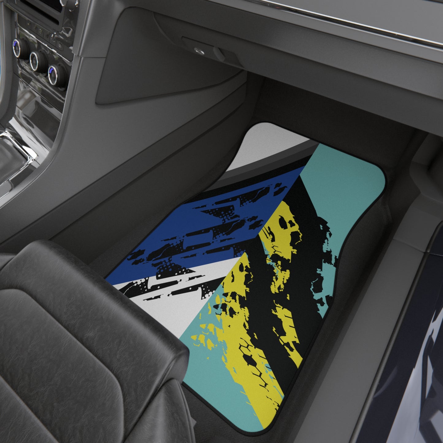 Sport Blue Green Car Floor Mats – 2-Piece Front Set, Durable & Stylish, Universal Fit