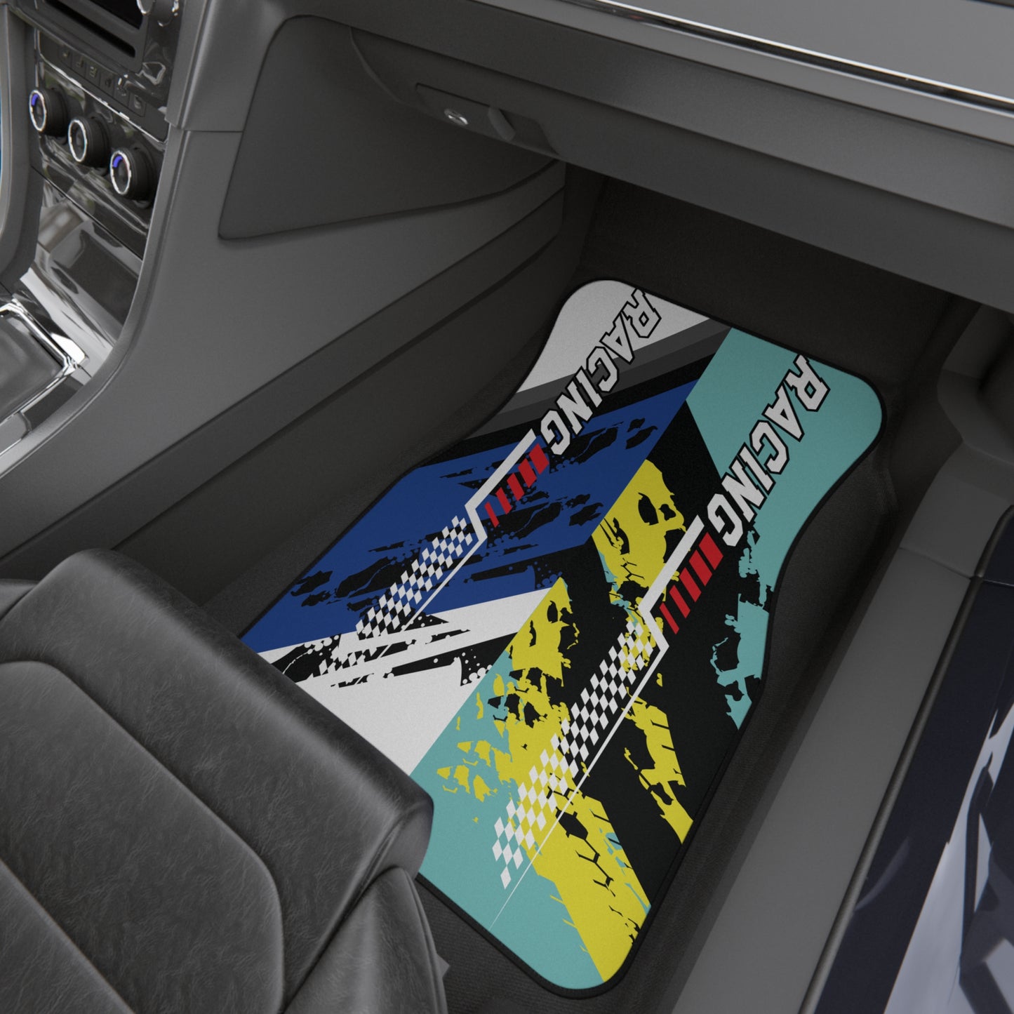 Sport Racing Blue Green Car Floor Mats – 2-Piece Front Set, Durable & Stylish, Universal Fit