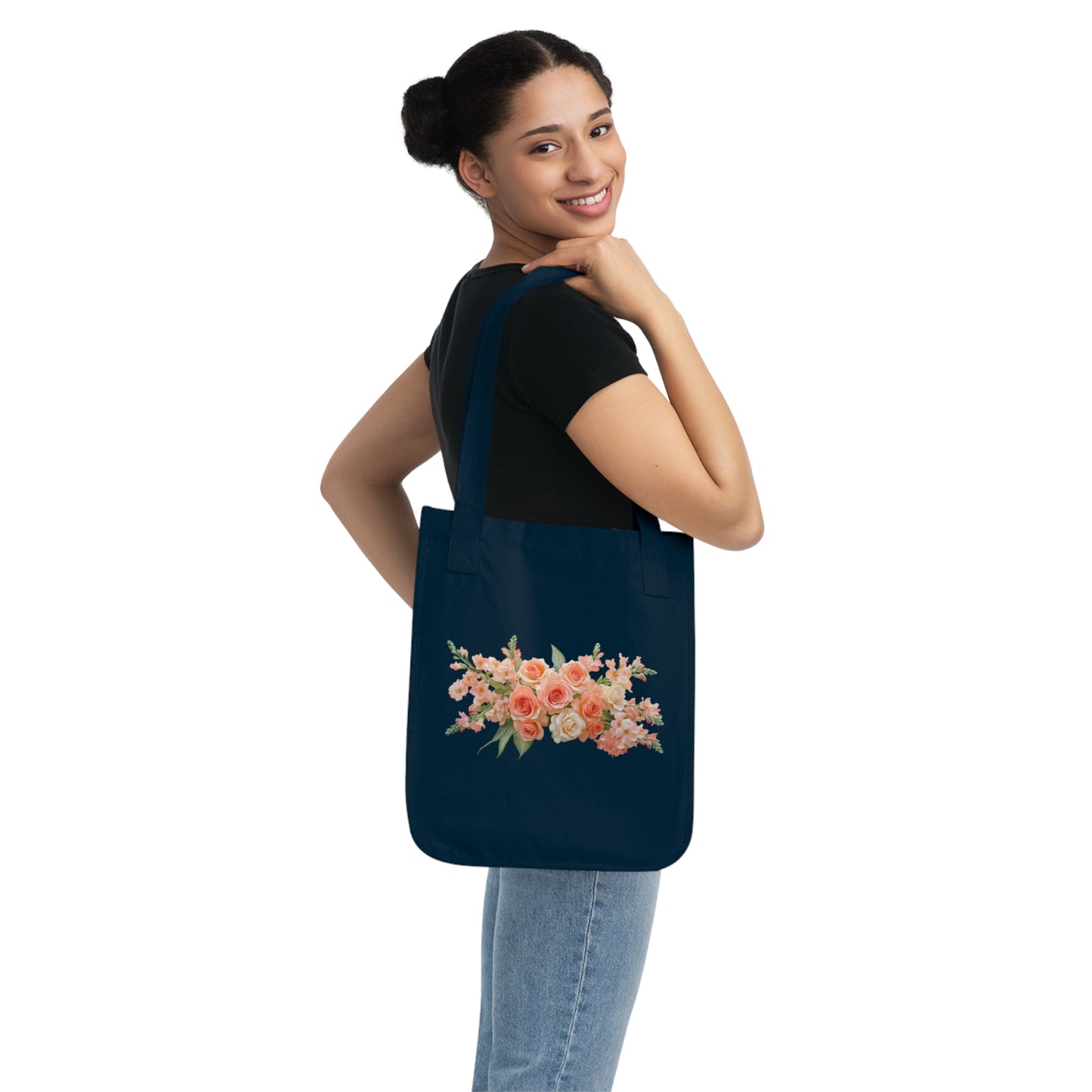 Flowers Peach Rose Floral Organic Canvas Tote Bag - Eco-Friendly Carryall for Everyday Use