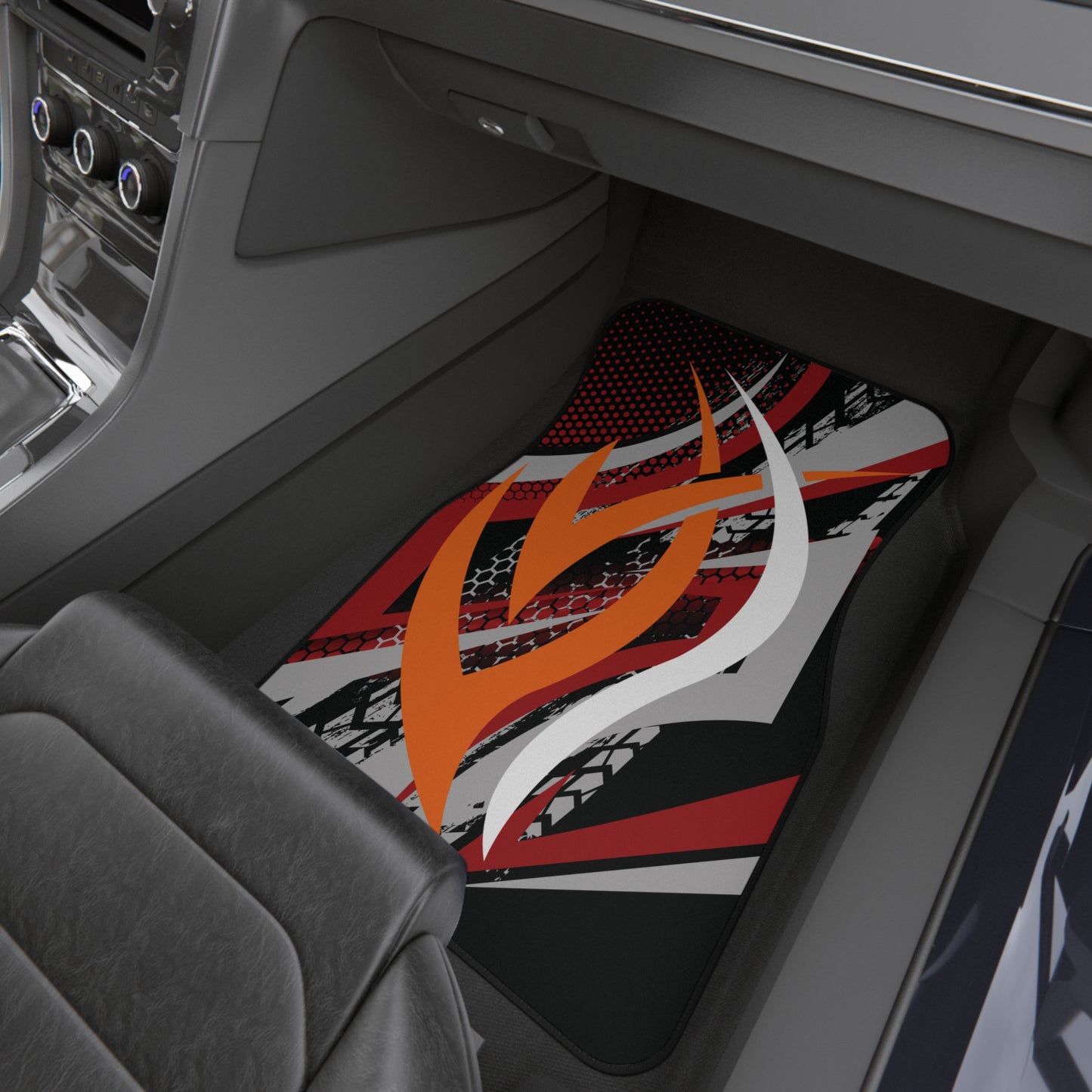 Sport Racing Sport Red Orange Car Floor Mats – 2-Piece Front Set, Durable & Stylish, Universal Fit