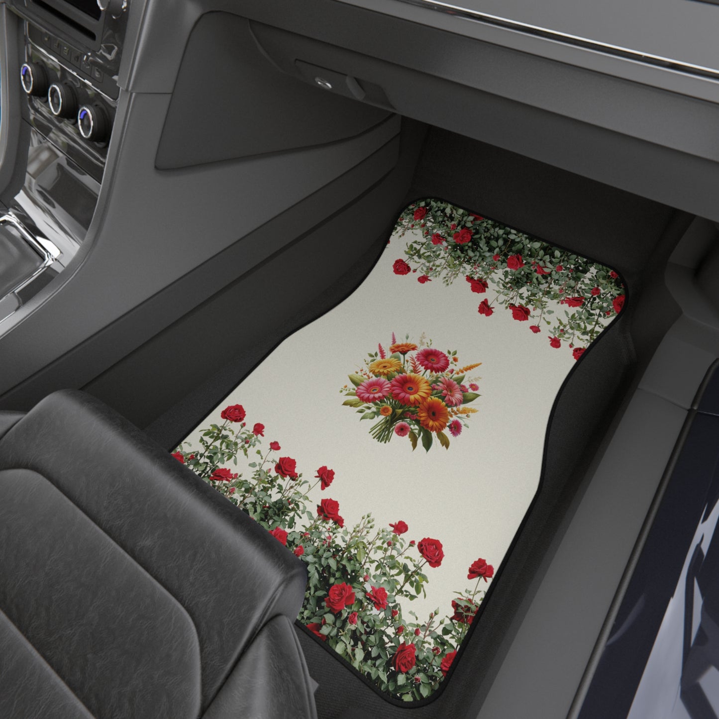 Flowers Gerbera Rose Garden Car Floor Mats – 2-Piece Front Set, Durable & Stylish, Universal Fit