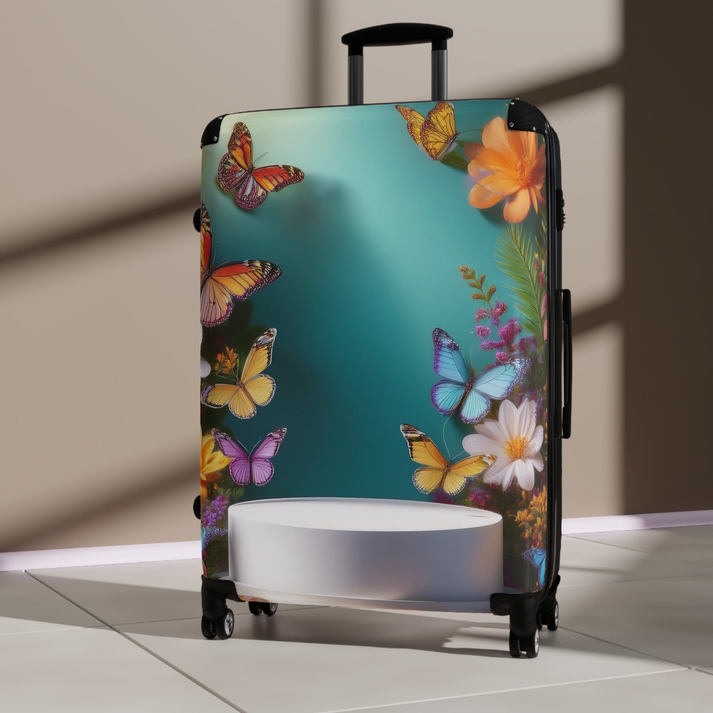 Nature Butterflies Flower On White Art Carry-On Suitcase - Stylish Luggage for Travelers