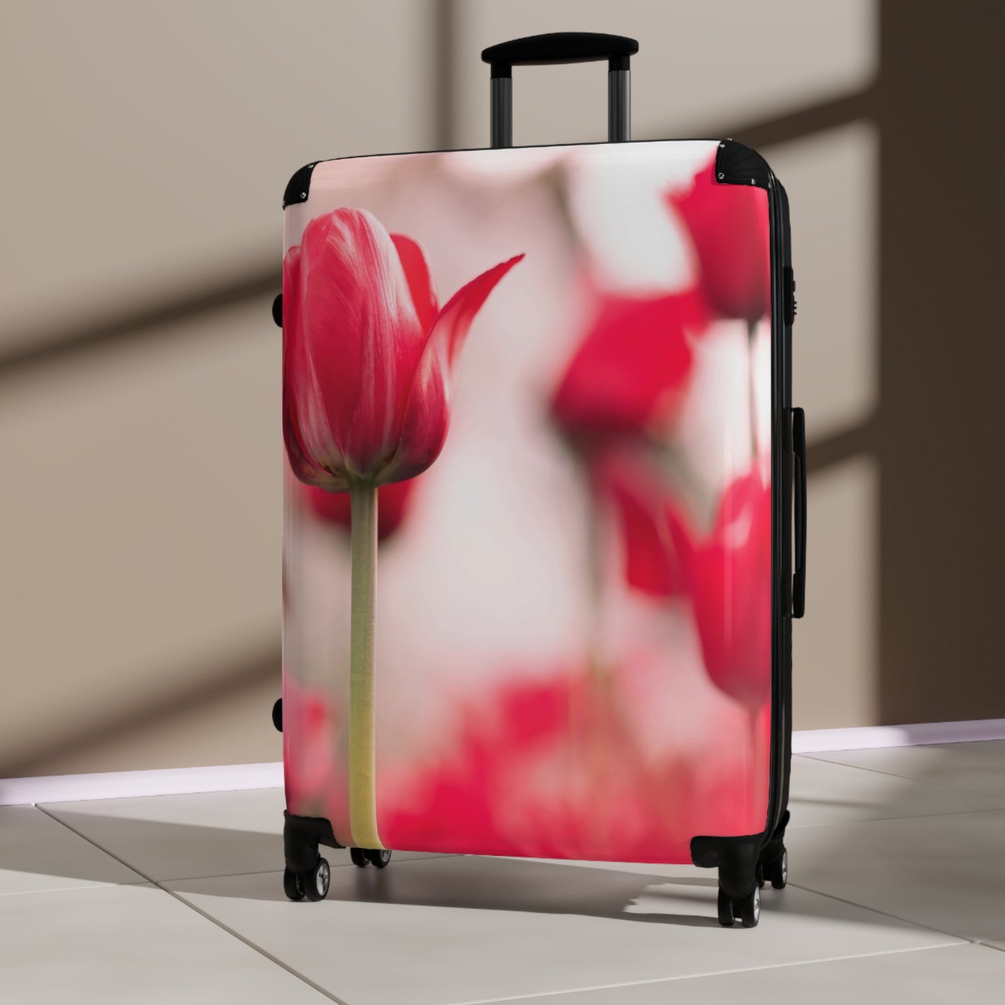 Nature Flowers Floral Field of Red Tulips Art Carry-On Suitcase - Stylish Luggage for Travelers