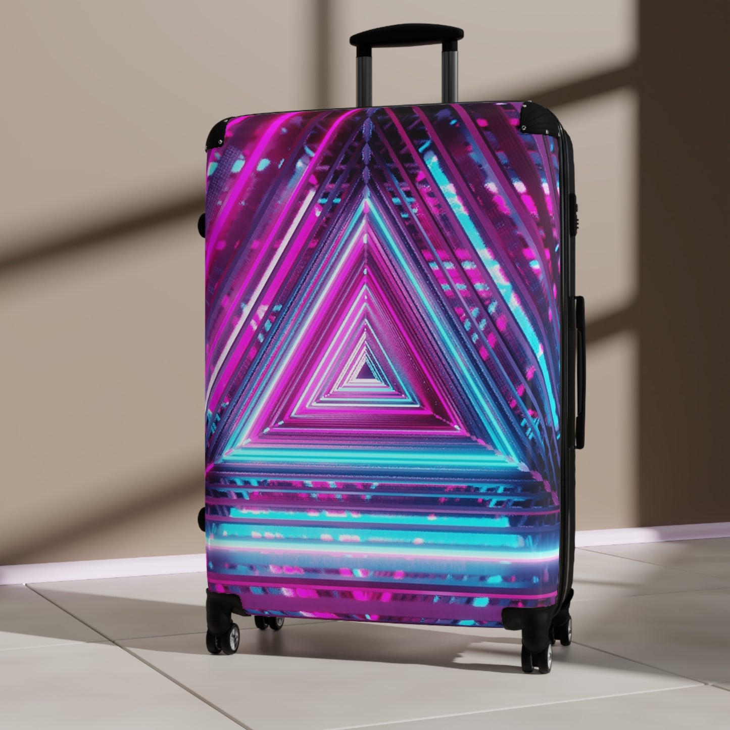 Abstract Neon Triangle Carry-On Suitcase - Stylish Luggage for Travelers
