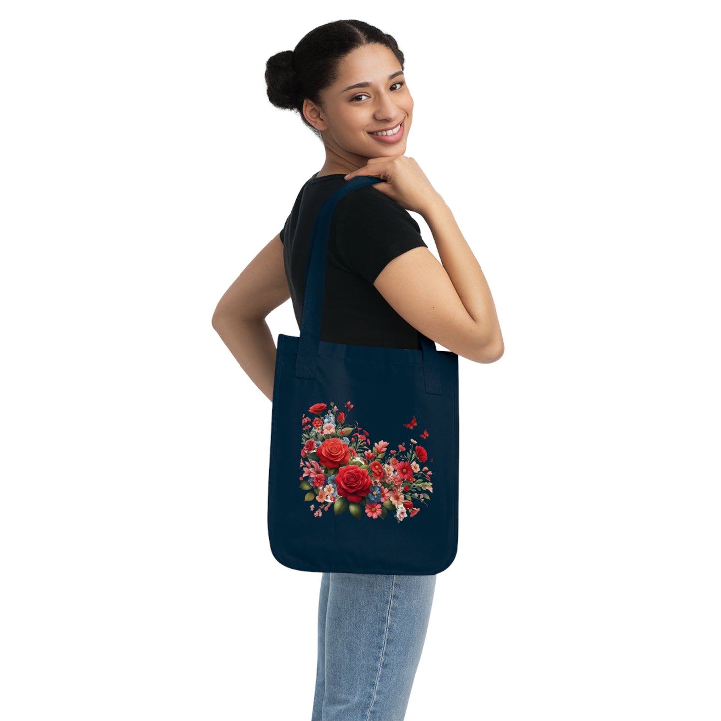 Flowers Red Rose Floral Organic Canvas Tote Bag - Eco-Friendly Carryall for Everyday Use