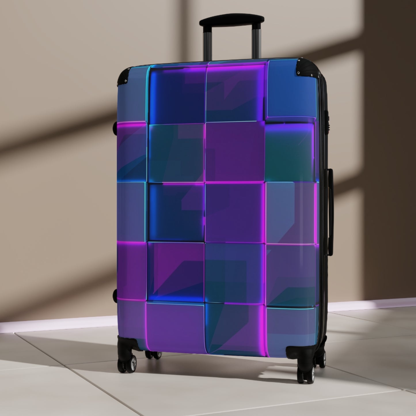 Abstract Neon 3D Geometric Carry-On Suitcase - Stylish Luggage for Travelers