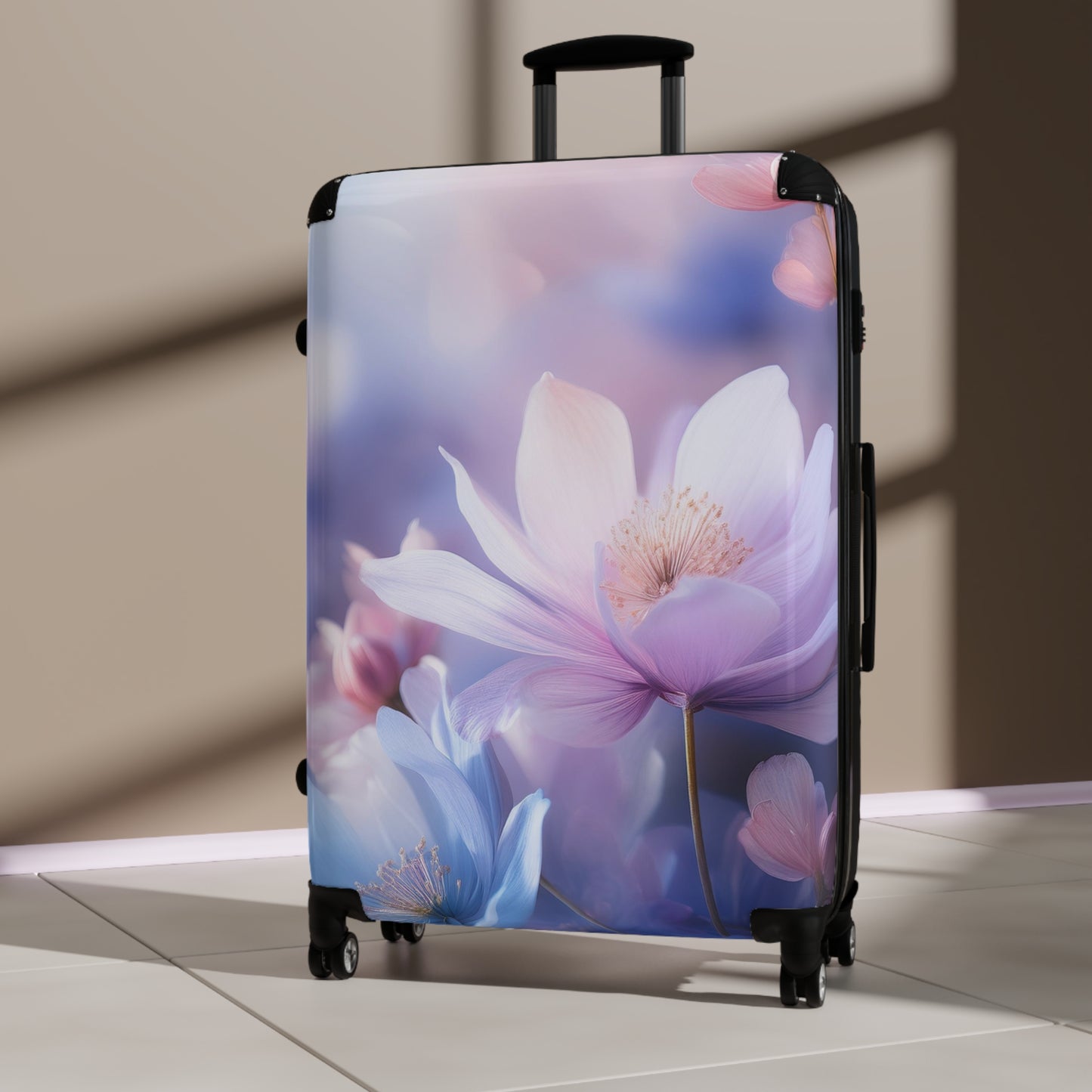 Nature Flowers Floral Blue and Pink Art Carry-On Suitcase - Stylish Luggage for Travelers
