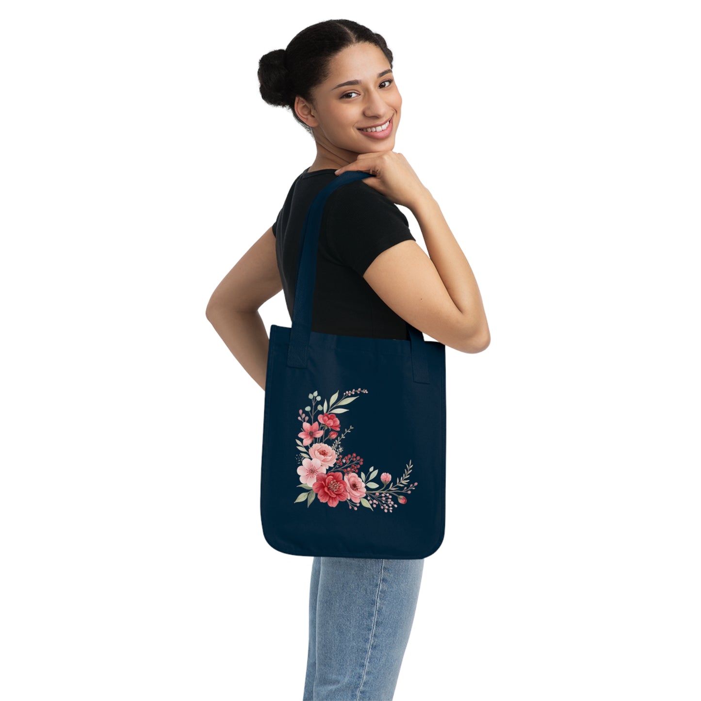Flowers Frame Floral Organic Canvas Tote Bag - Eco-Friendly Carryall for Everyday Use