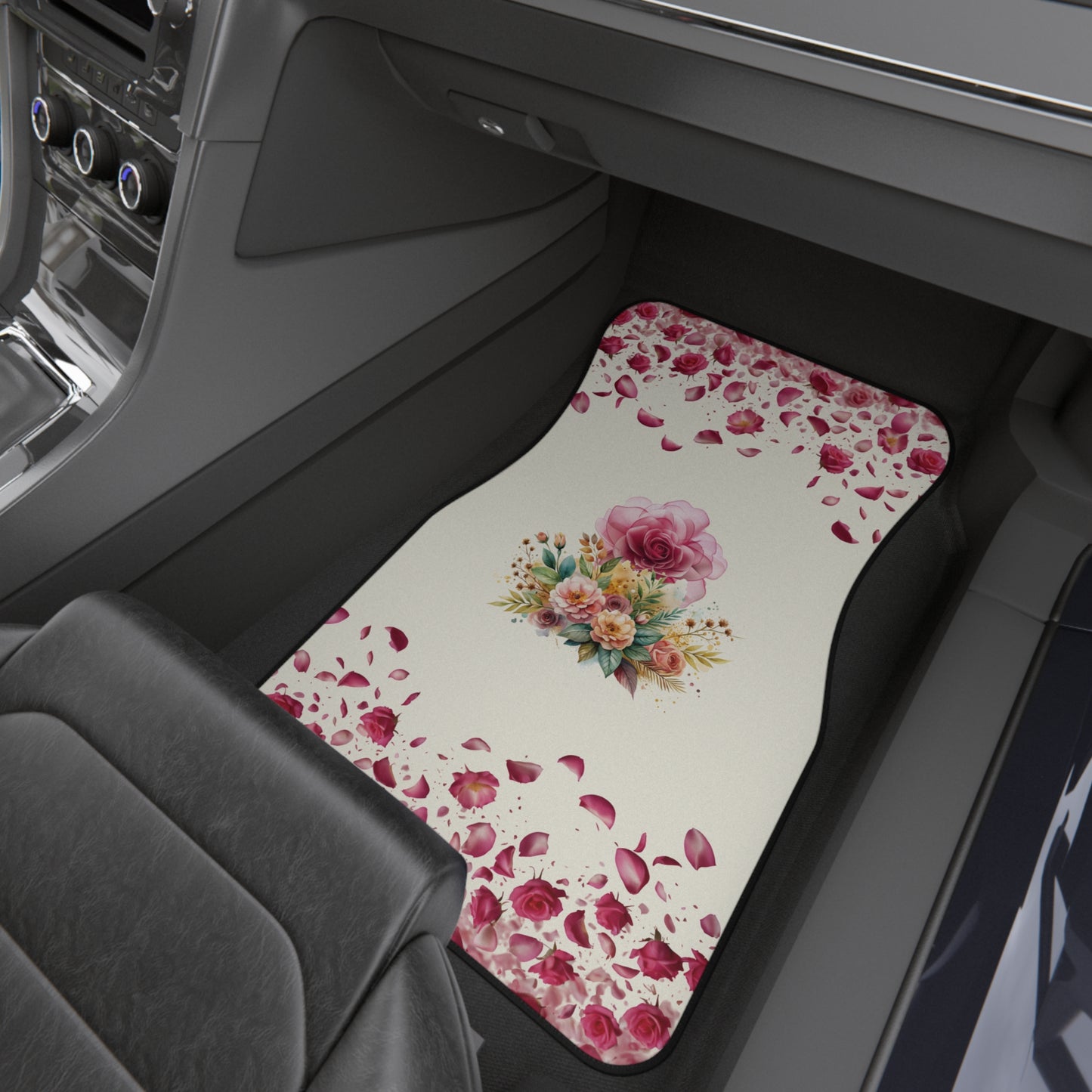 Flowers Pink Rose Watercolor Car Floor Mats – 2-Piece Front Set, Durable & Stylish, Universal Fit