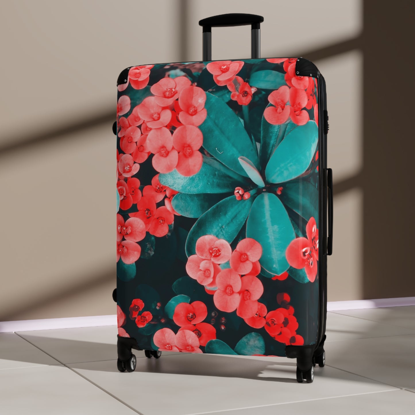 Nature Flowers Floral Green and Red Art Carry-On Suitcase - Stylish Luggage for Travelers