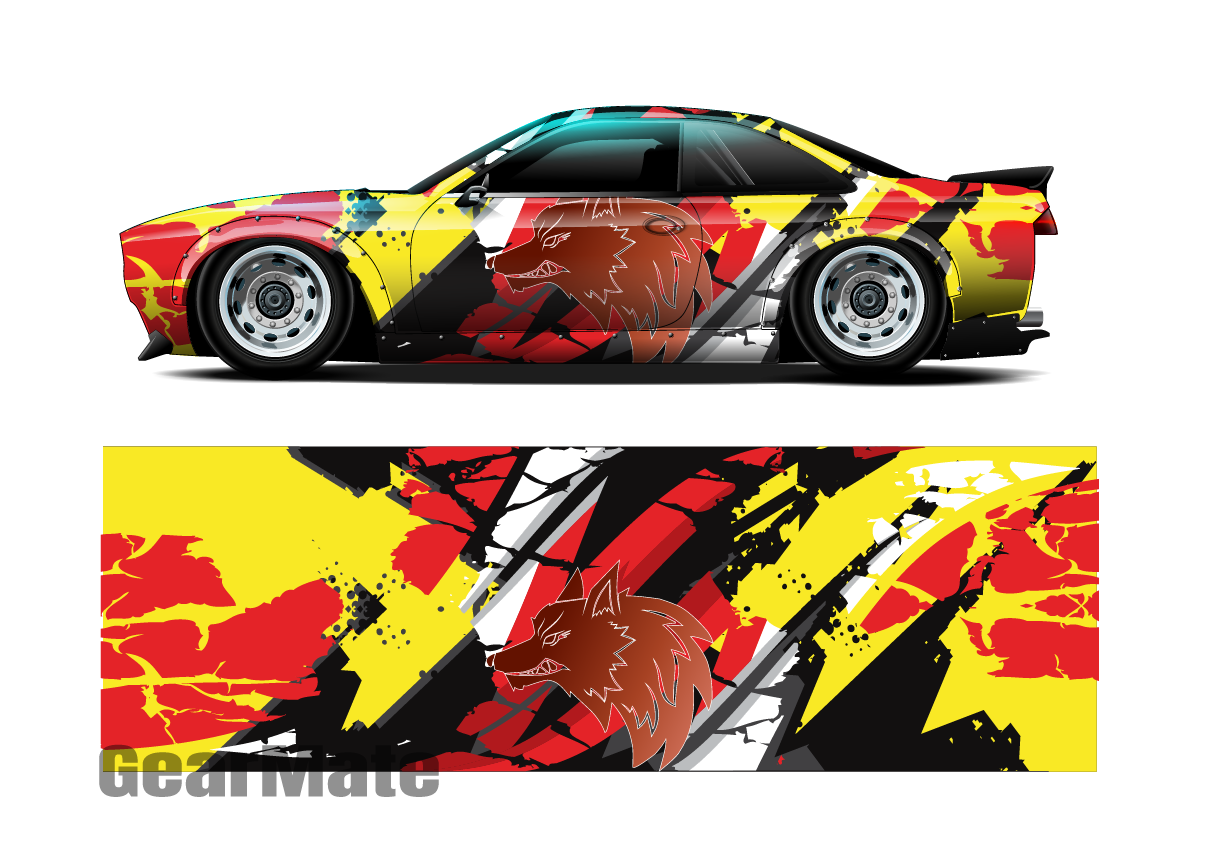 Race Car Livery Wrap Design: Lone Wolf Editable Colors (EPS, PDF Format Digital Download)