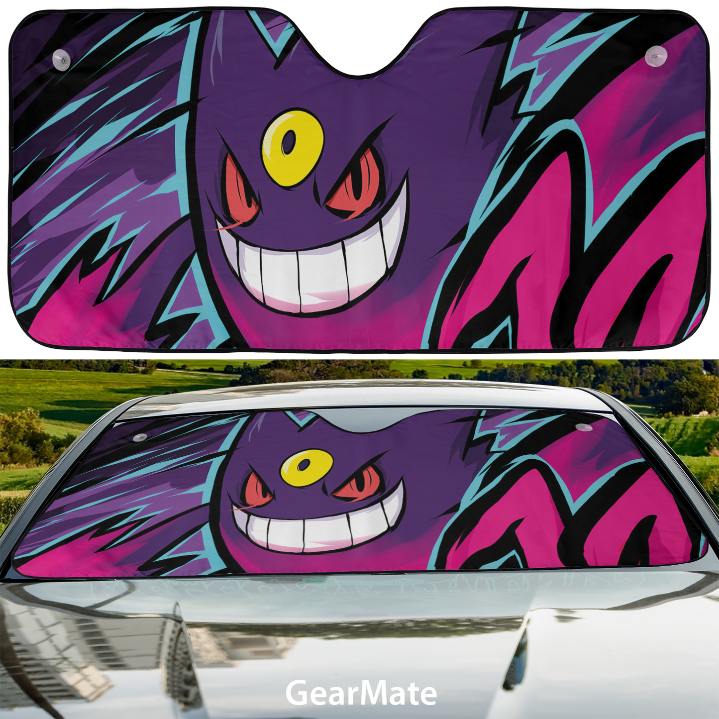 Gengar (Pokemon) Reflective Car Sunshade – Premium Heat & UV Protection, Universal Fit