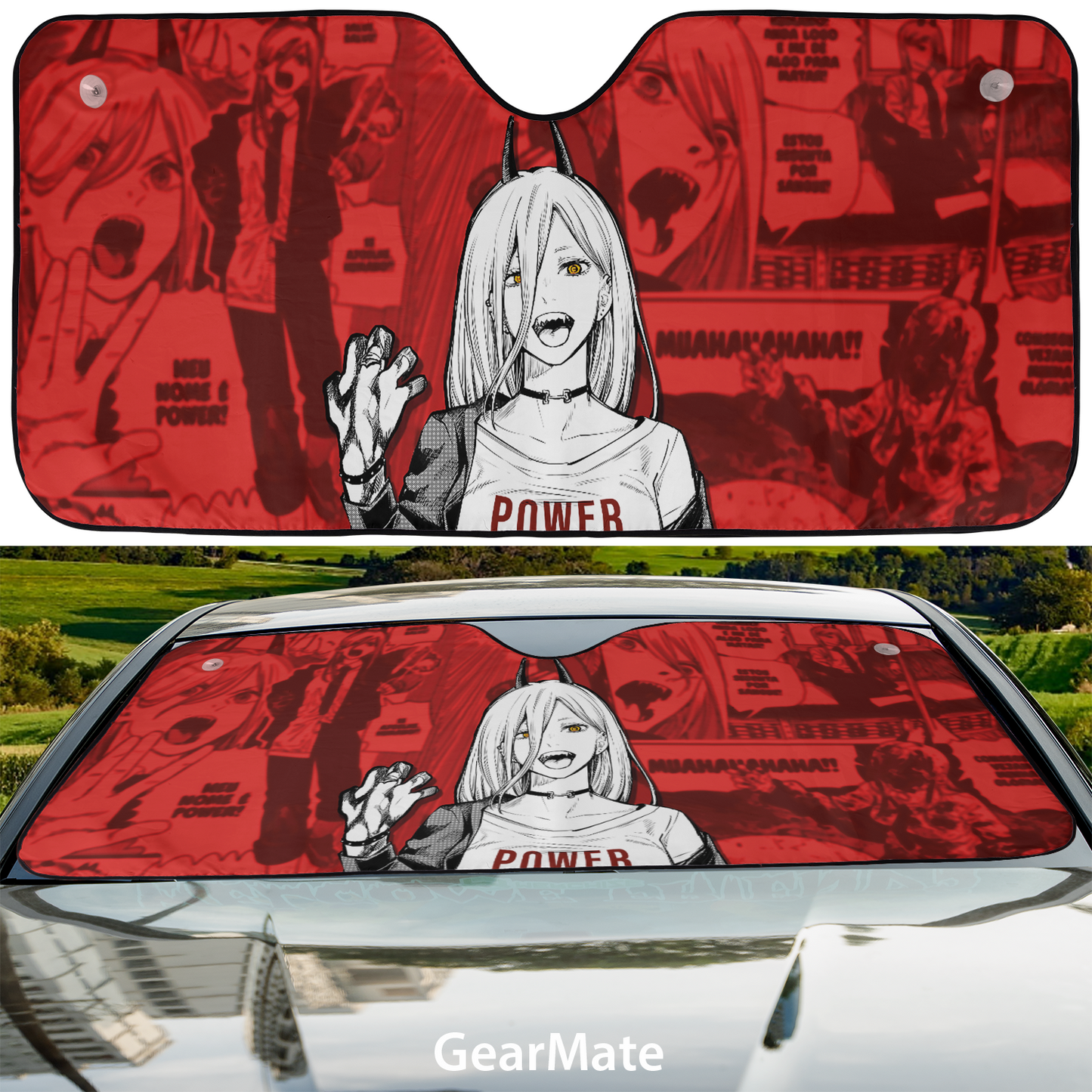 Power Chainsaw Man Reflective Car Sunshade – Premium Heat & UV Protection, Universal Fit