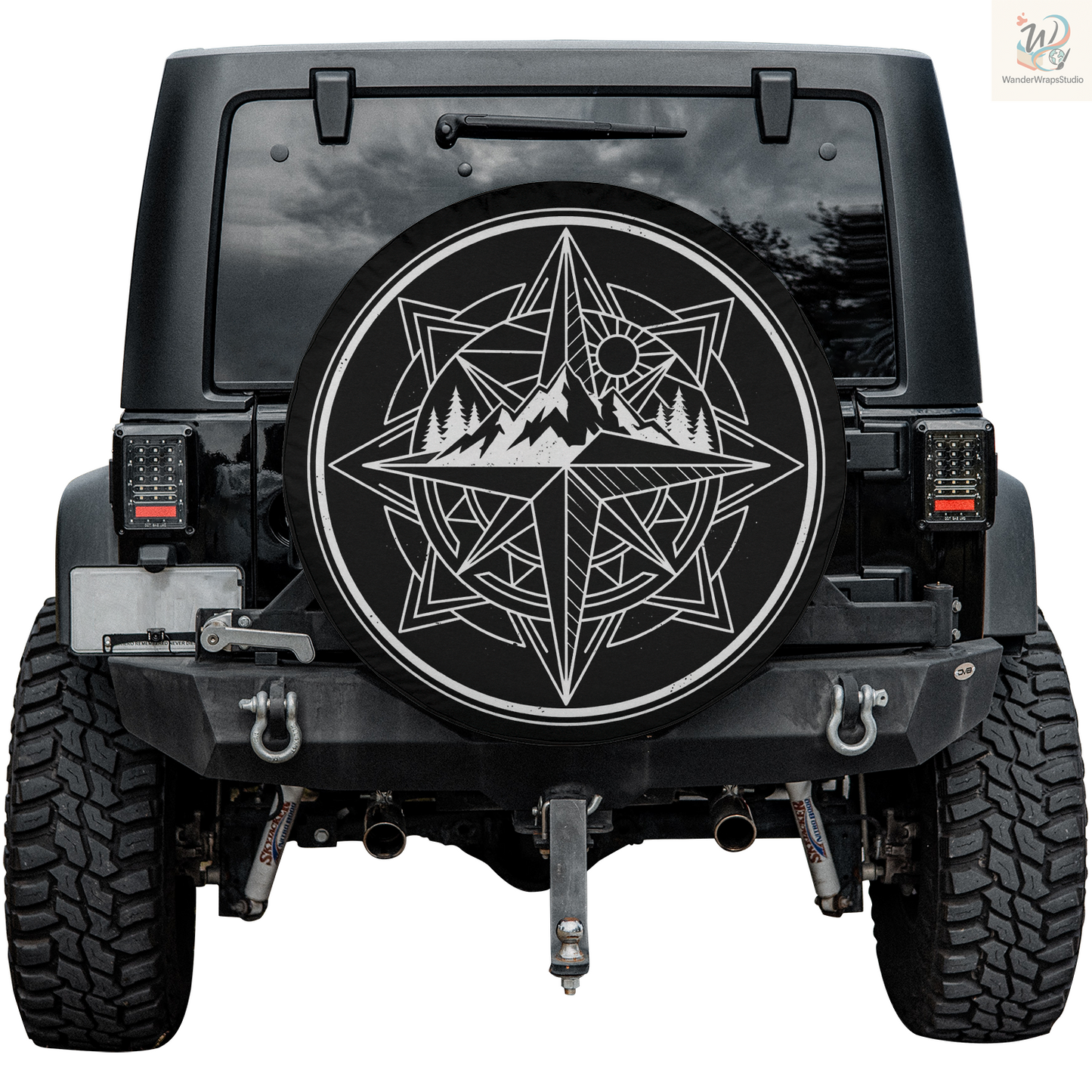 Geometric Compass Mountain Spare Tire Cover – Waterproof UV Resistant Protector with Camera Hole