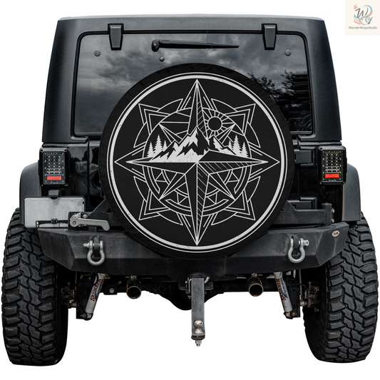 Geometric Compass Mountain Spare Tire Cover – Waterproof UV Resistant Protector with Camera Hole
