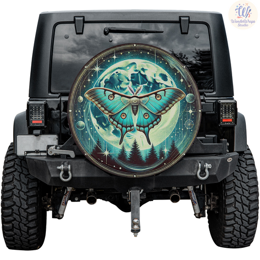 Celestial Luna Moth Spare Tire Cover – Waterproof UV Resistant Protector with Camera Hole