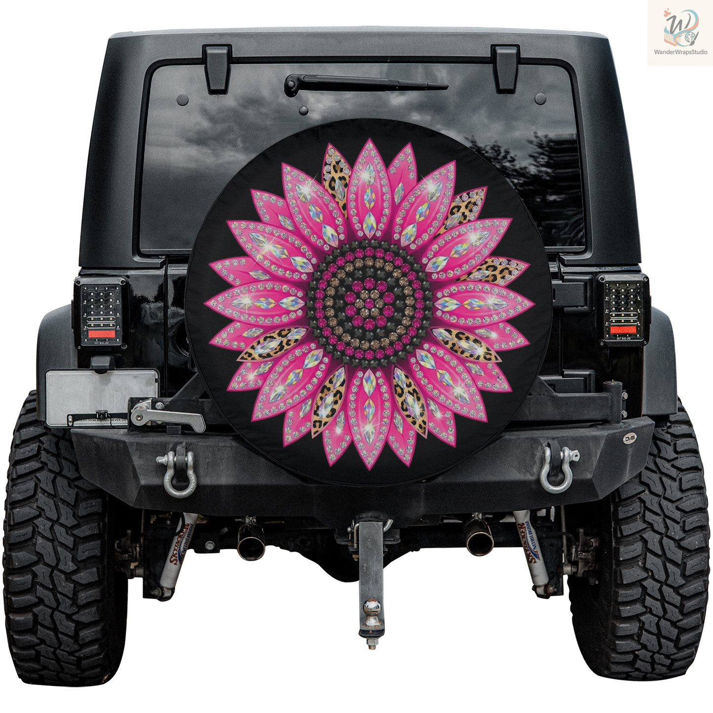 Sunflower Rhinestones Spare Tire Cover – Waterproof UV Resistant Protector with Camera Hole