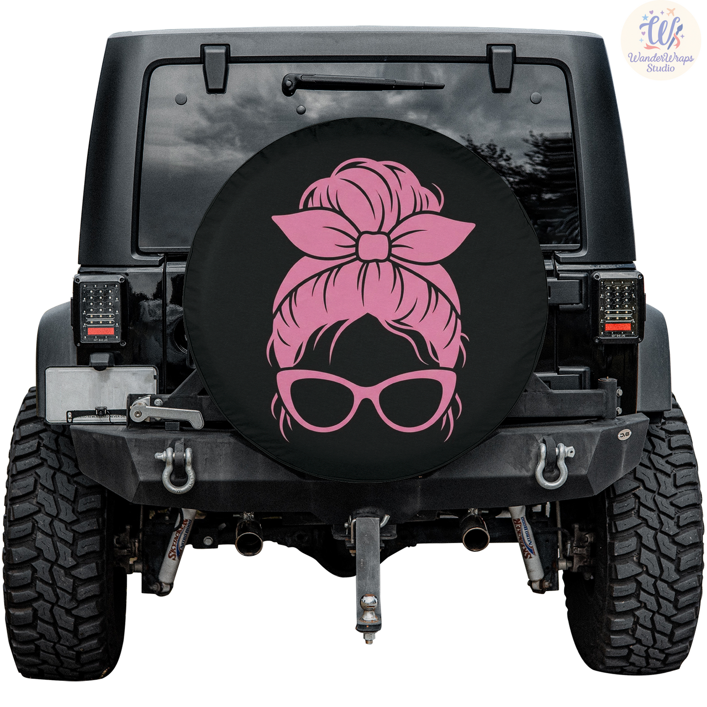Pink Messy Bun Spare Tire Cover – Waterproof UV Resistant Protector with Camera Hole