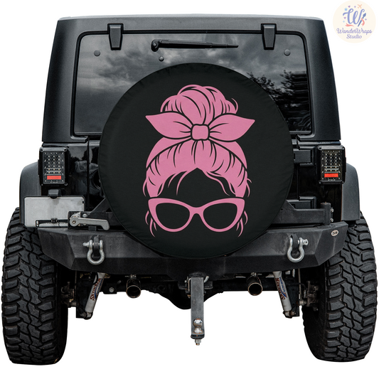 Pink Messy Bun Spare Tire Cover – Waterproof UV Resistant Protector with Camera Hole