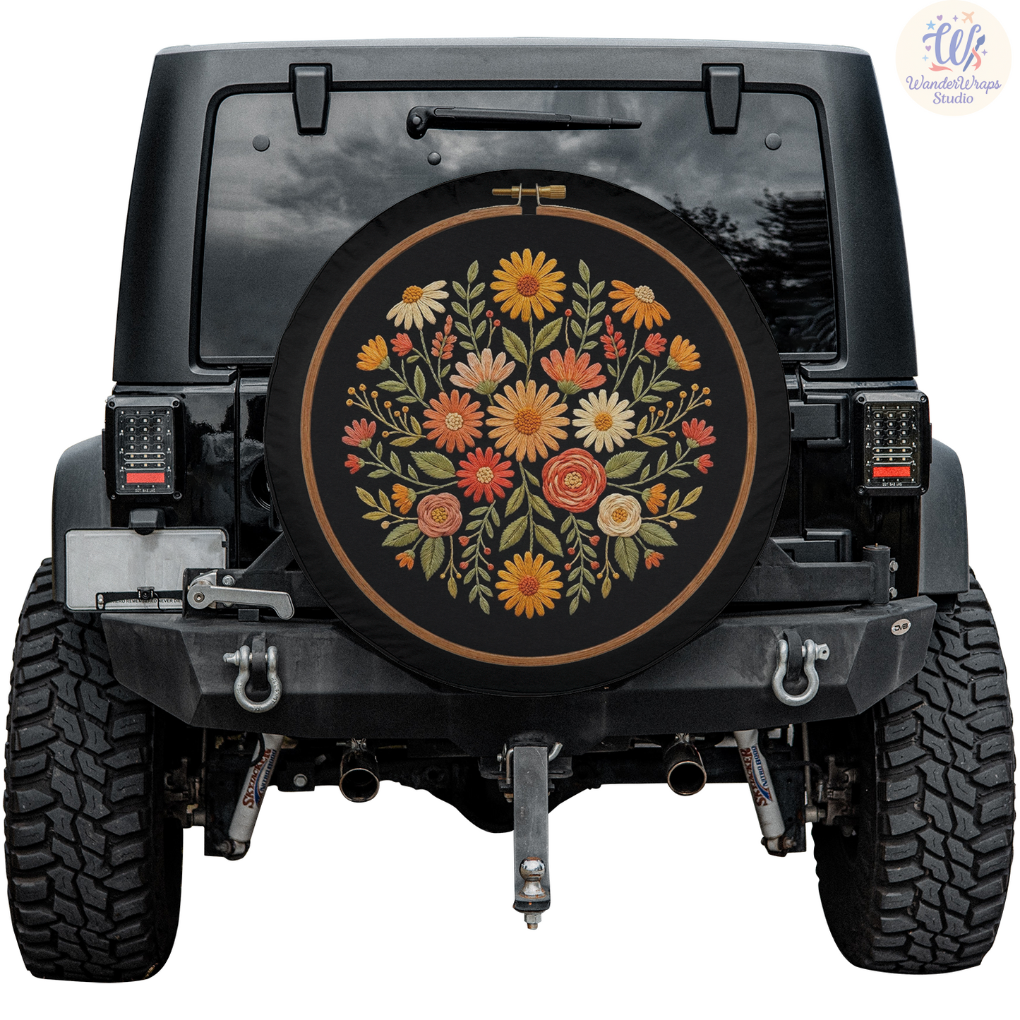 Vintage Embroidery Spare Tire Cover – Waterproof UV Resistant Protector with Camera Hole
