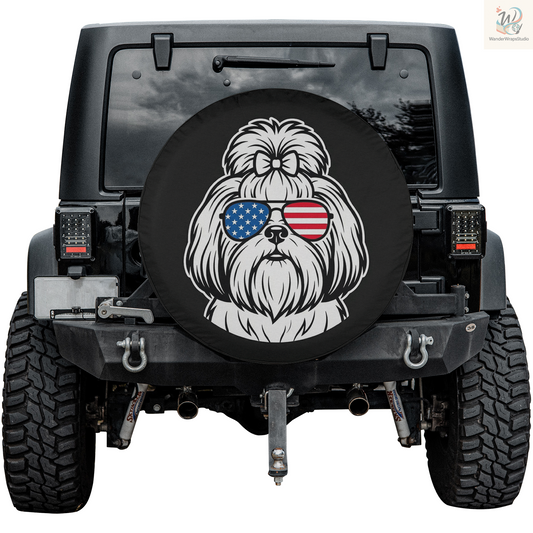 Shih Tzu Dog Spare Tire Cover – Waterproof UV Resistant Protector with Camera Hole