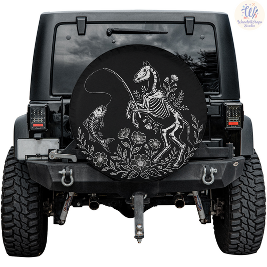 Horse Skeleton Spare Tire Cover – Waterproof UV Resistant Protector with Camera Hole