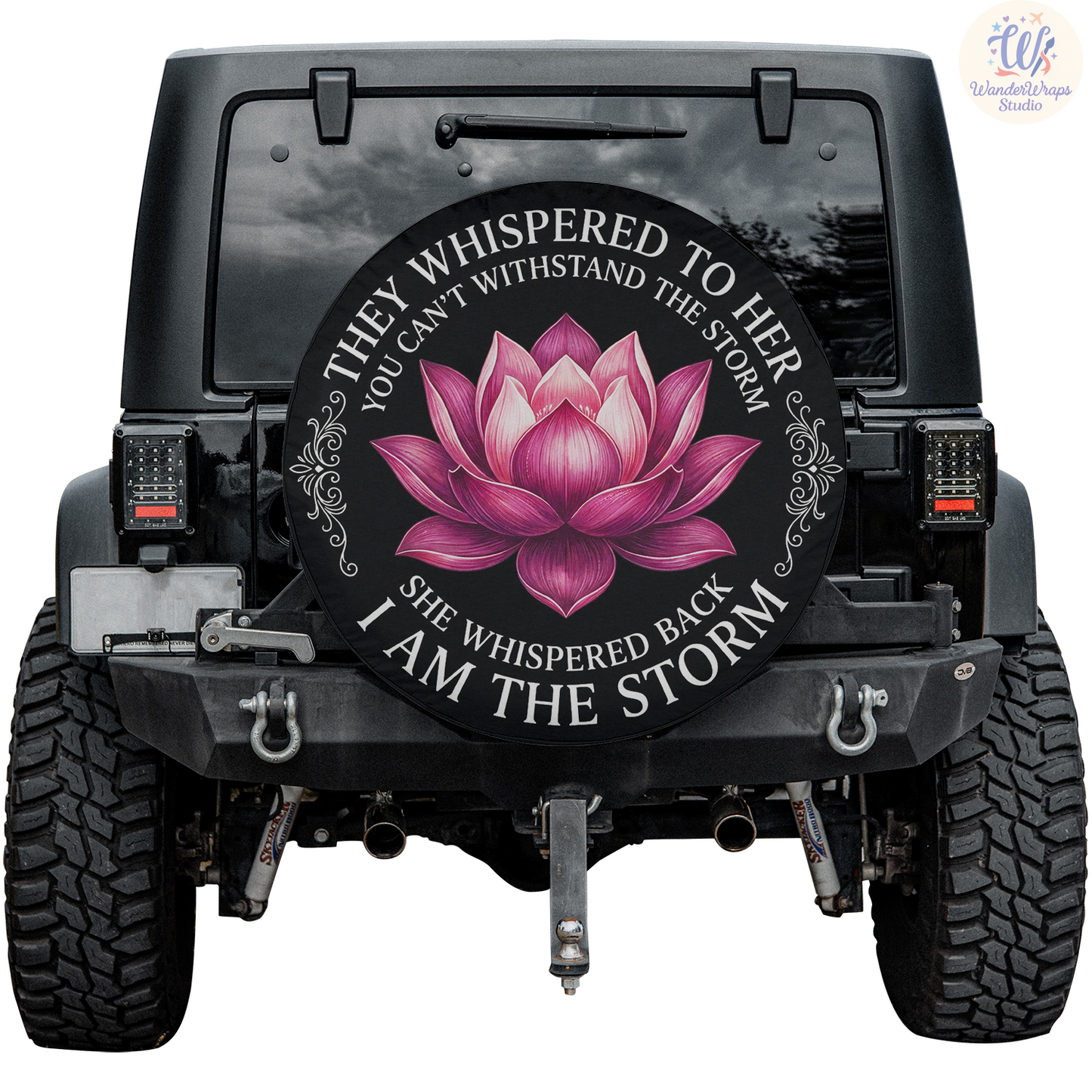 Lotus I Am The Storm Spare Tire Cover – Waterproof UV Resistant Protector with Camera Hole
