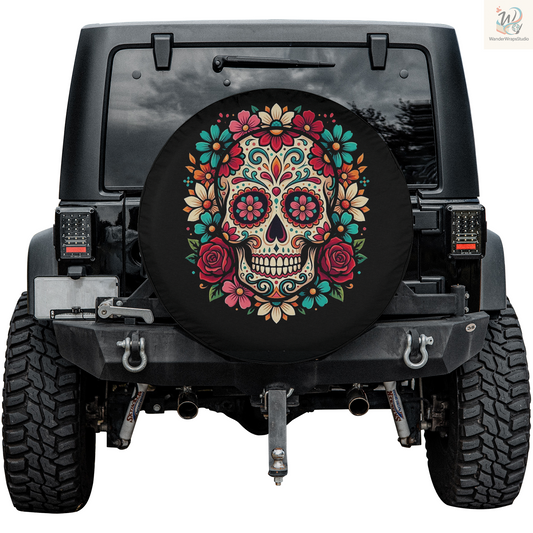 Dia De Los Muertos Spare Tire Cover – Waterproof UV Resistant Protector with Camera Hole