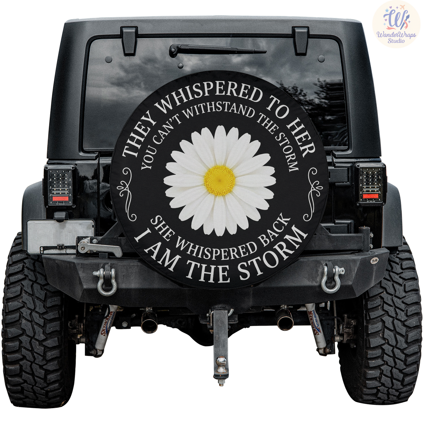 Daisy I Am The Storm Spare Tire Cover – Waterproof UV Resistant Protector with Camera Hole