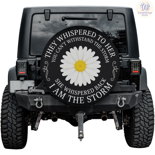 Daisy I Am The Storm Spare Tire Cover – Waterproof UV Resistant Protector with Camera Hole
