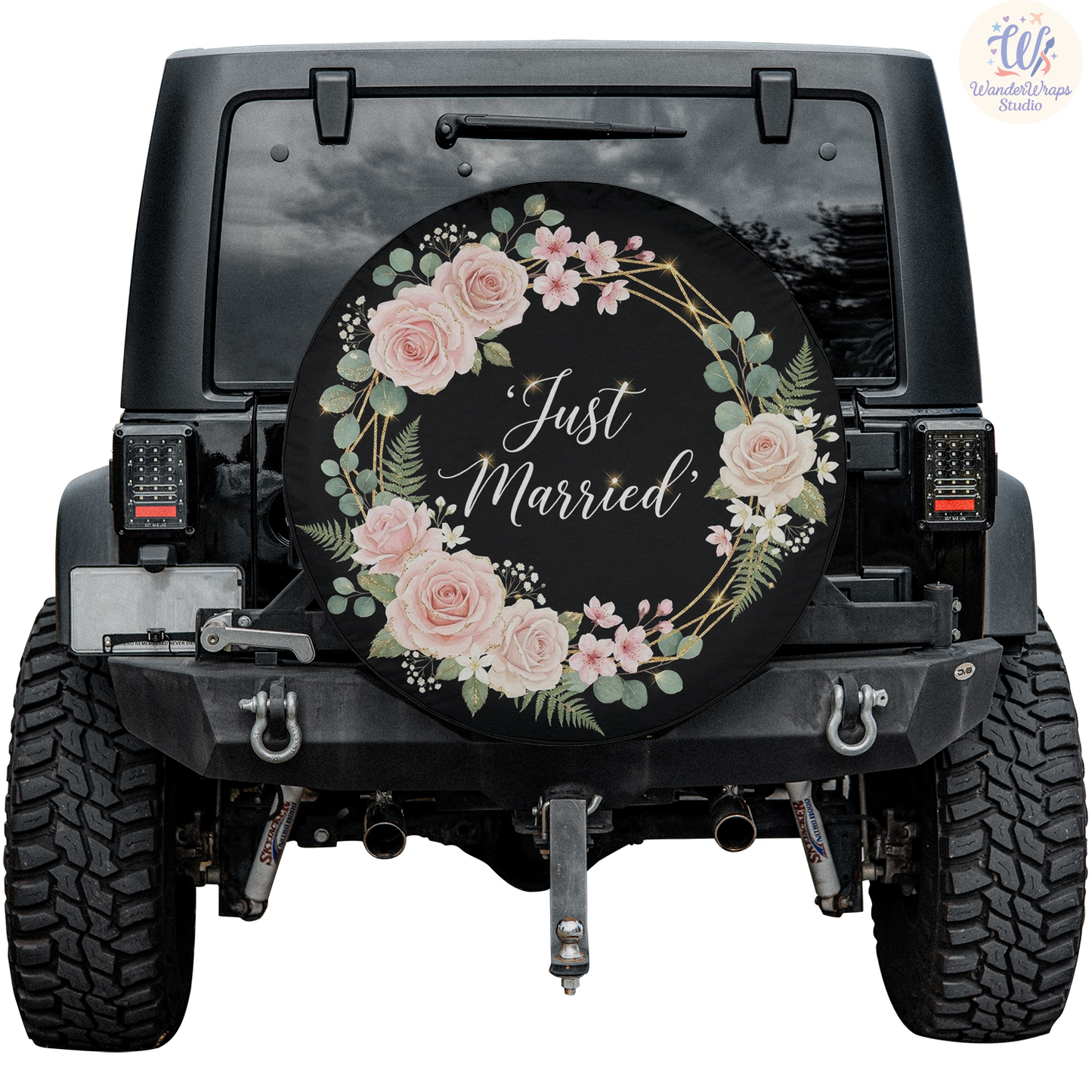 Just Married Spare Tire Cover – Waterproof UV Resistant Protector with Camera Hole