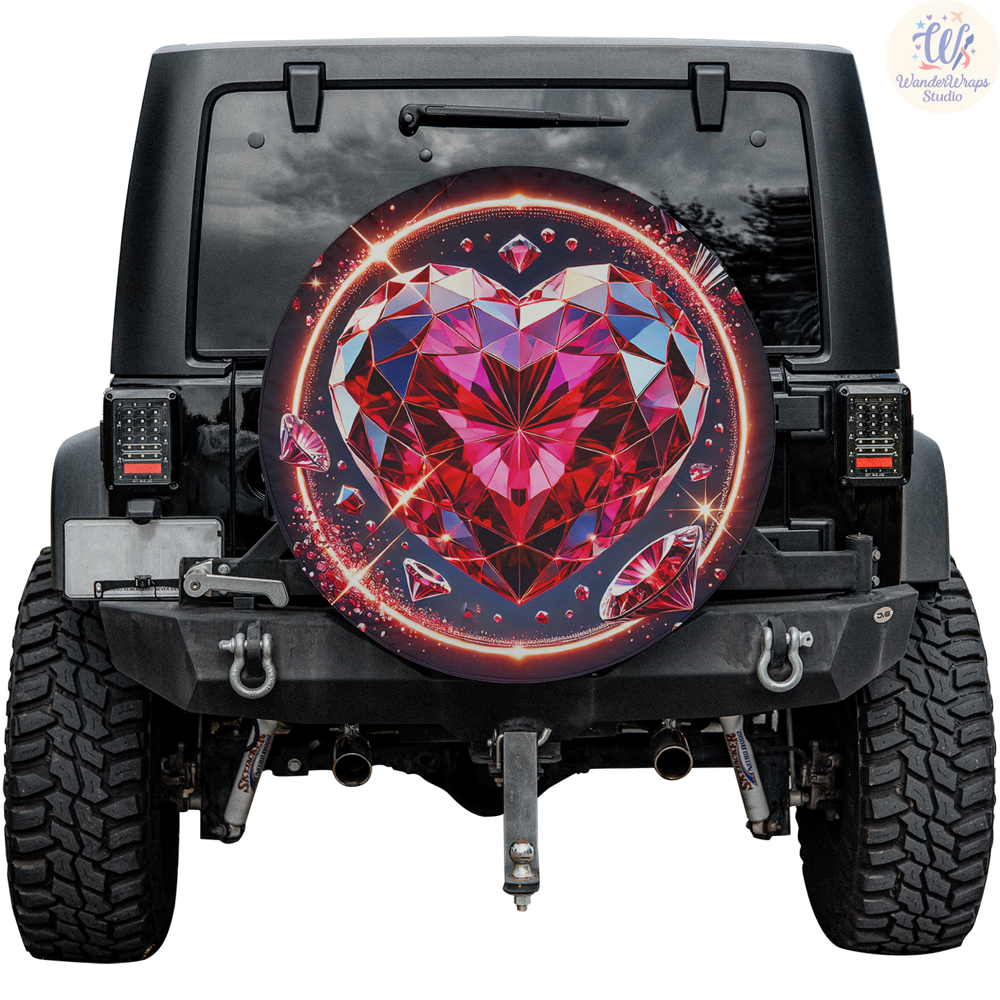 Gemstone Heart Spare Tire Cover – Waterproof UV Resistant Protector with Camera Hole