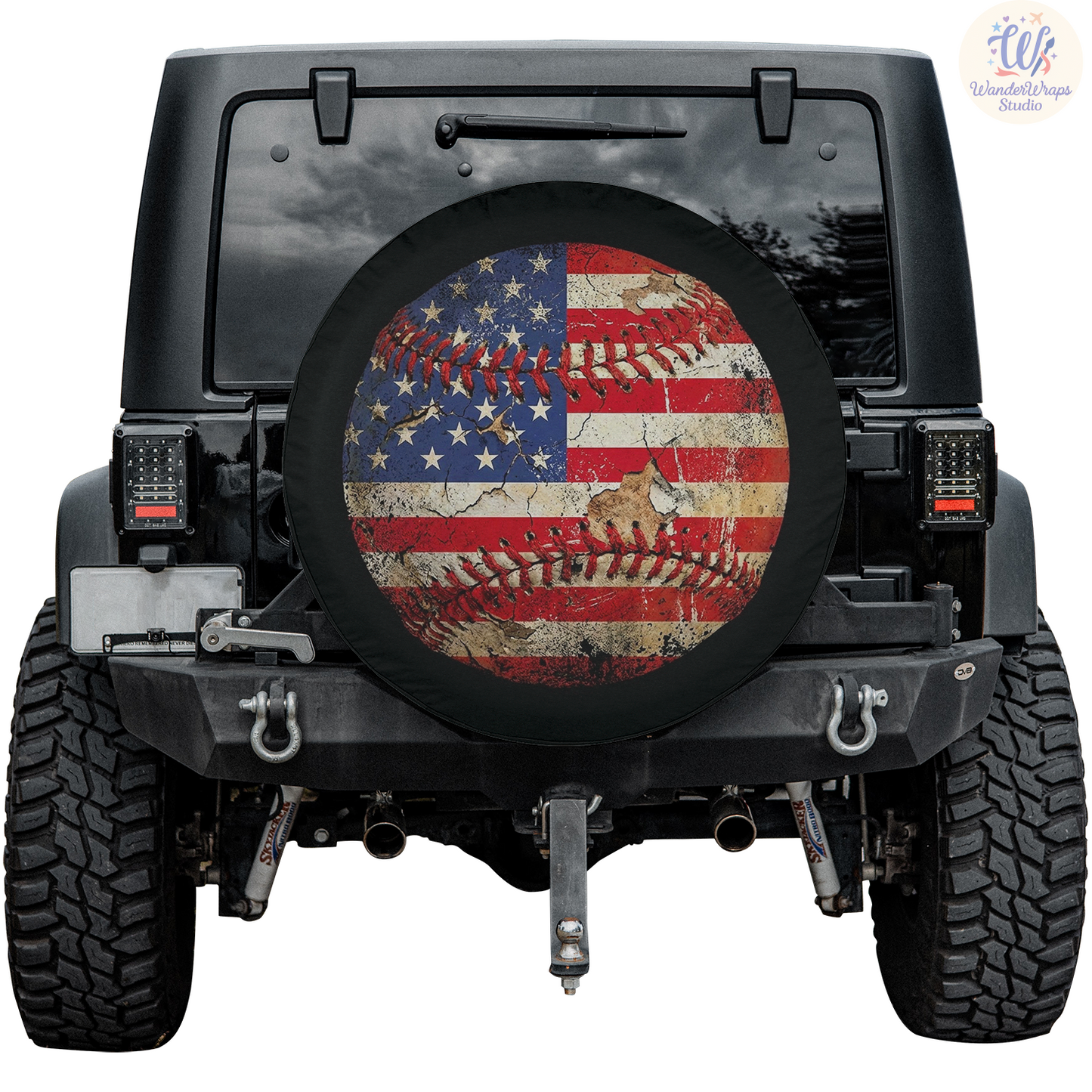 Grunge Baseball Spare Tire Cover – Waterproof UV Resistant Protector with Camera Hole
