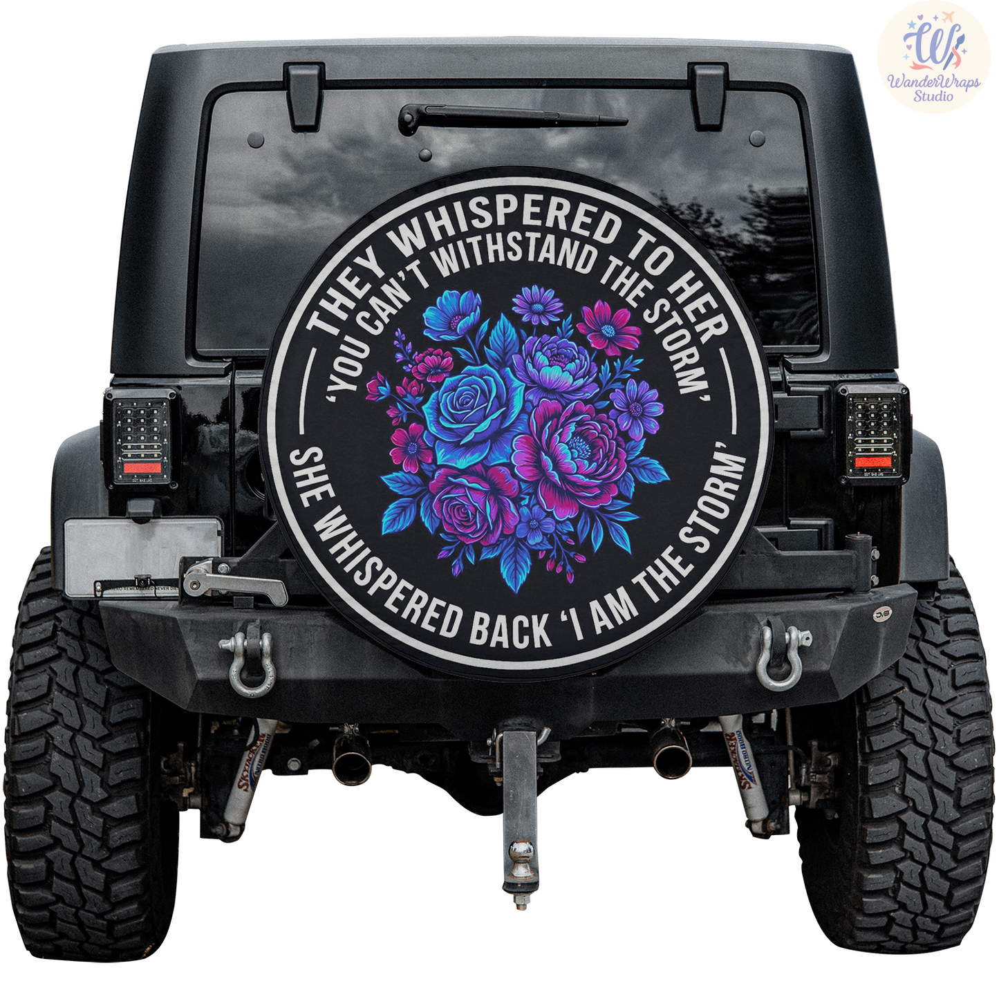 Dark Blue Flowers Spare Tire Cover – Waterproof UV Resistant Protector with Camera Hole