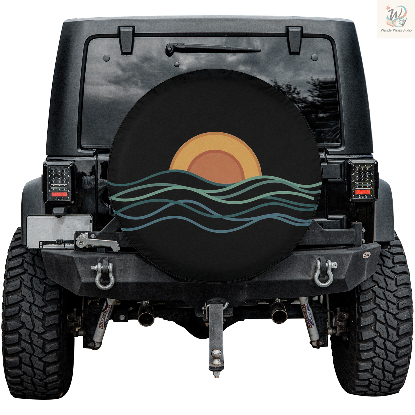 Zen Tattoo Sunset Spare Tire Cover – Waterproof UV Resistant Protector with Camera Hole