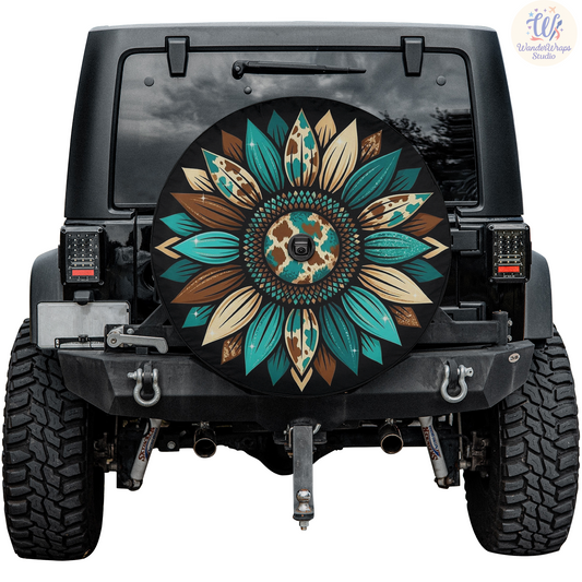 Sunflower Petals Spare Tire Cover – Waterproof UV Resistant Protector with Camera Hole