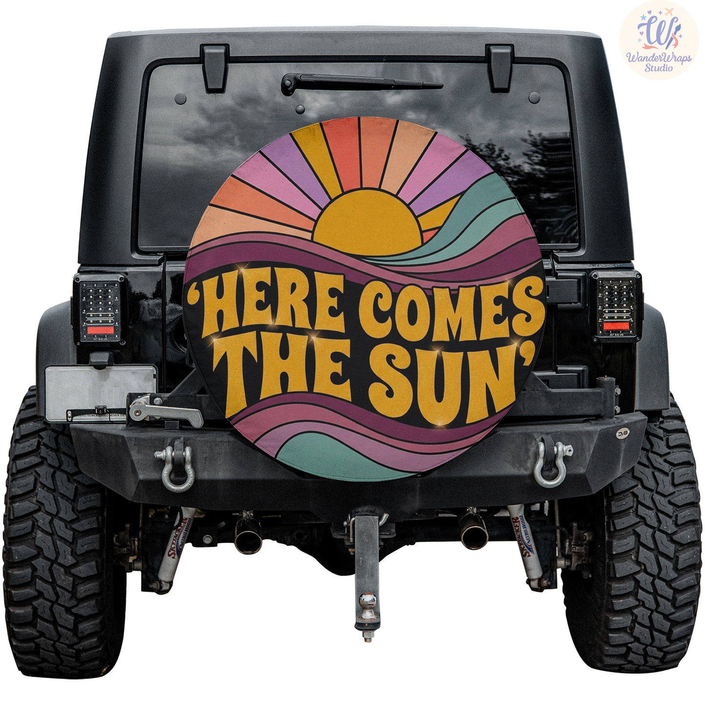 Here Comes The Sun Spare Tire Cover – Waterproof UV Resistant Protector with Camera Hole