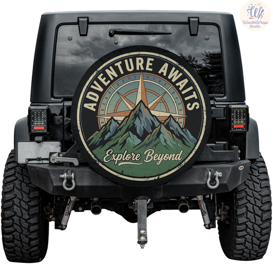 Adventure Awaits Spare Tire Cover – Waterproof UV Resistant Protector with Camera Hole